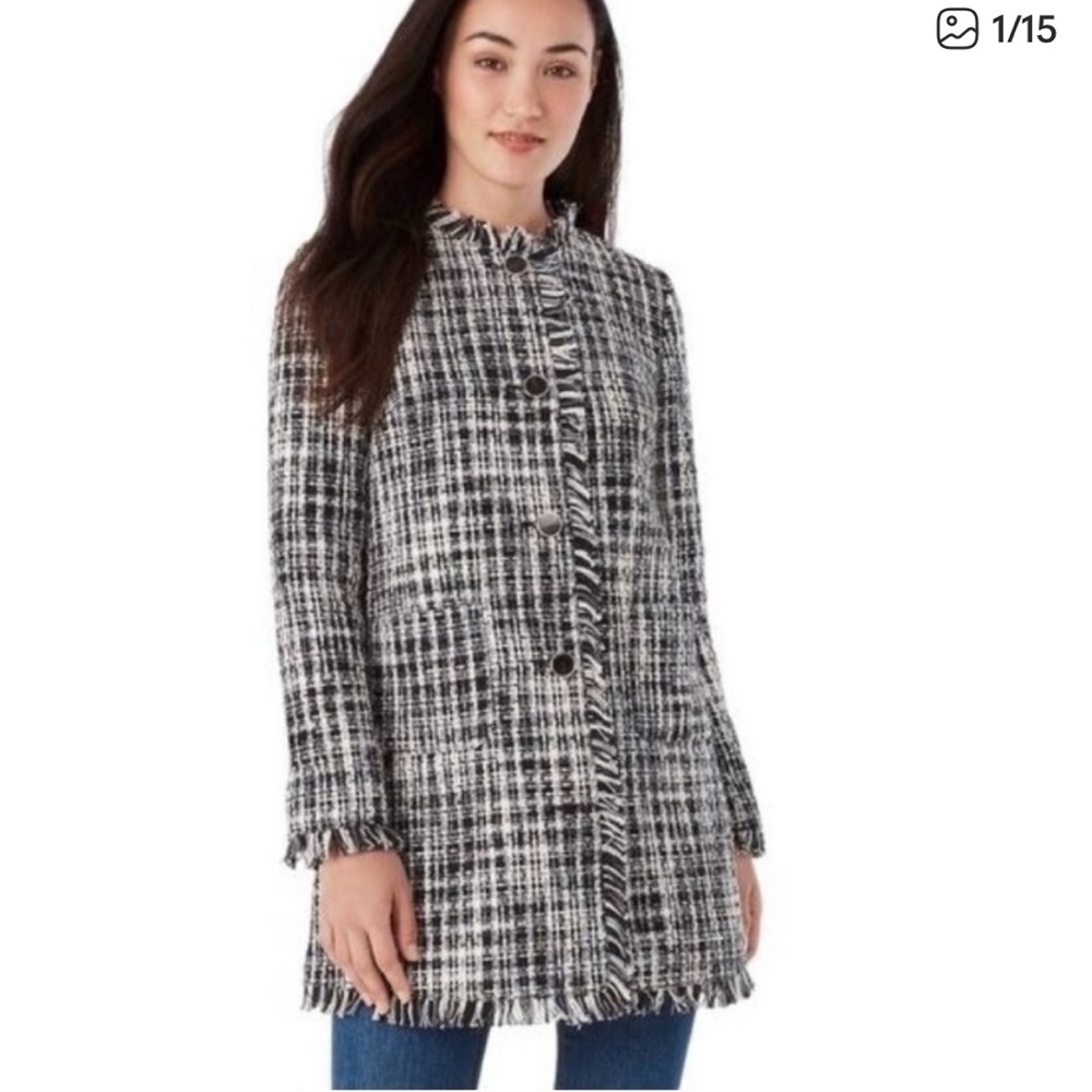Kate spade Black and White Tweed fringe Coat 6